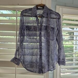 EQUIPMENT Femme BLUE SHEER SNAKE PRINT BUTTON DOWN Blouse XS